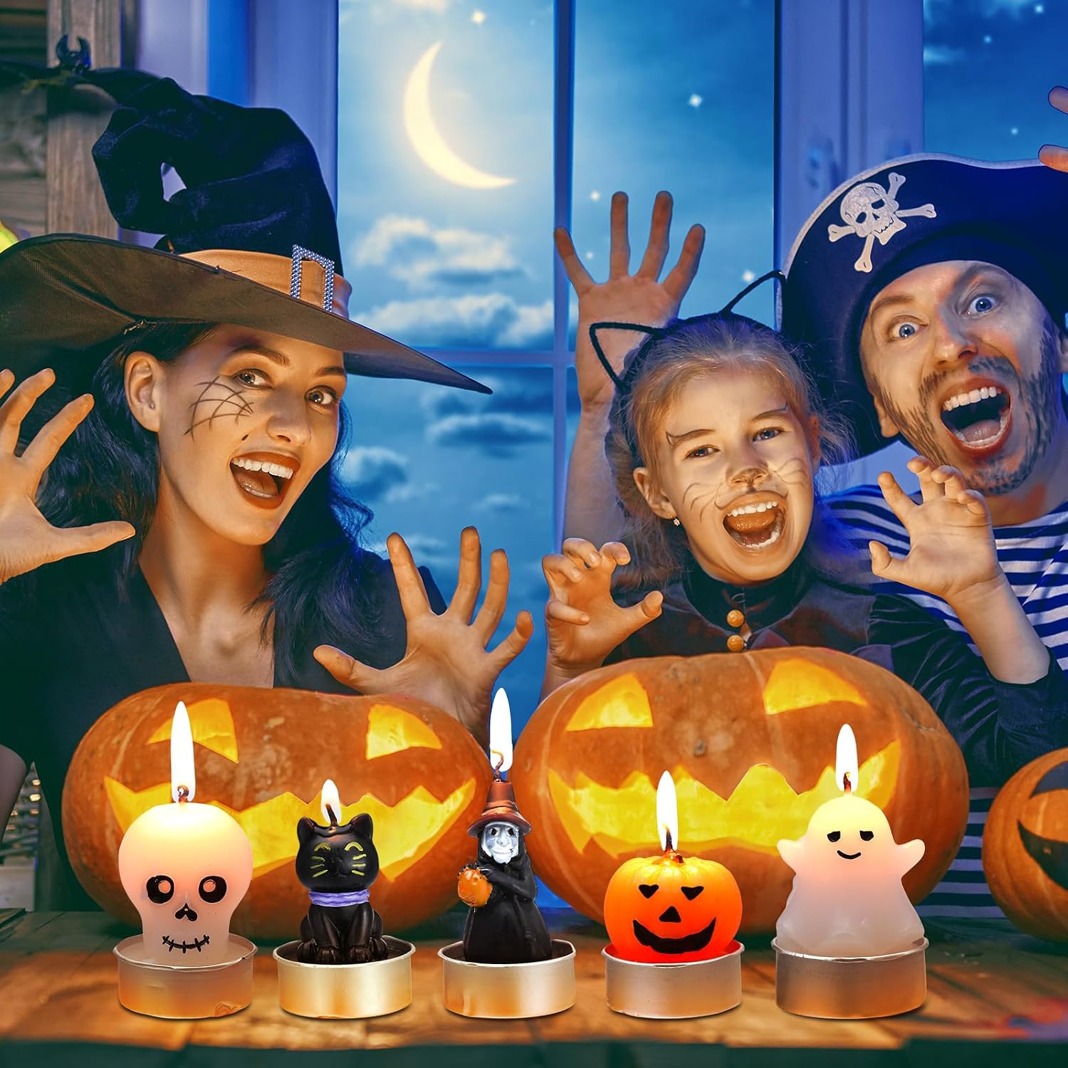 Jutom 20 Pcs Halloween Candles 5 Styles 1.6"x 1.8" Mini Tealight Candles Bulk Cute Pumpkin Ghost Witch Black Cat Shaped Halloween Trick or Treat Haunted House Activity Decorations Party Supply