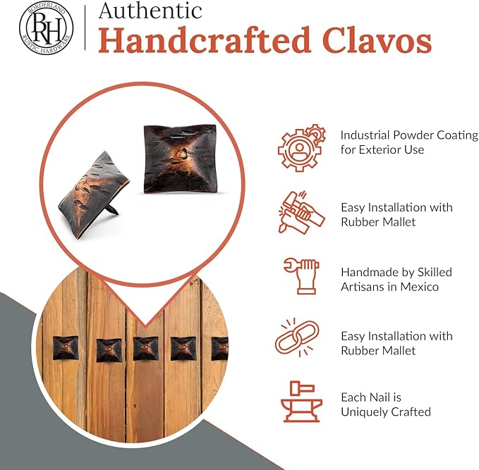 25 Pack 1.5" Square Head Iron Clavos Decorative Nails – Oil Rubbed Bronze – Handmade Rustic Square Fasteners for Farmhouse Shutters, Faux Wood, Barn Doors, Shutters, Gates – Ornamental Wood Accent