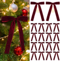 18 Pcs Burgundy Velvet Bows for Christmas Tree – Burgundy Velvet Christmas Tree Bows, Holiday Decorations for Garland Wreath Bow (5 * 7", 1" Wide)