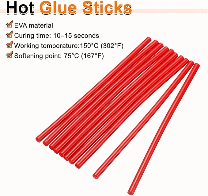 HARFINGTON 10pcs Hot Glue Sticks 0.28" Dia x 5.91" Long EVA Mini Hot Melt Adhesive Glue Stick for Hot Melt Gun Wood Plastic Glass Flowers Fabrics Foam, Red