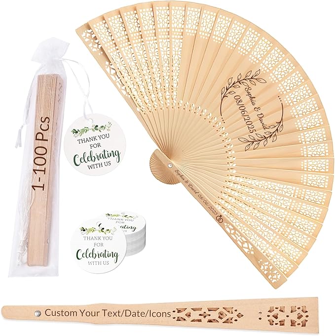 1Pcs Personalized Folding Hand Fans Custom Engraved Summer Wedding Fans,Personalized Wooden Fans Party Favor Bridal Shower Gifts for Guests
