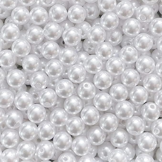 500pcs Pearl Beads Bulk,10mm White Faux Pearl Bead with Holes for Craft Plastic Bracelet Necklace Jewelry Making Decoration Bag Decor Keychain Pendant
