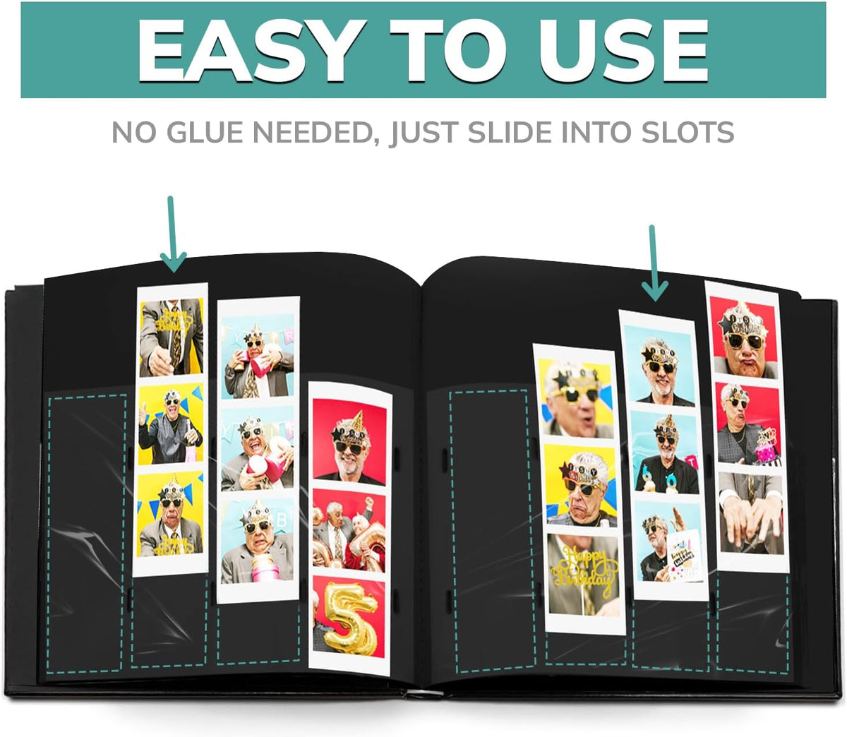 pbf Photo Booth Guest Book, 2x6 Photo Strip Scrapbook Album, Black, 1-Pack