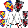 Poen 12 Pcs Inflatable Sword and Shield Knight Party Favors Set Blow up Medieval Sword Shield for Prince Party Favors Decorations Cosplay Accessories (Lion,Dragon)