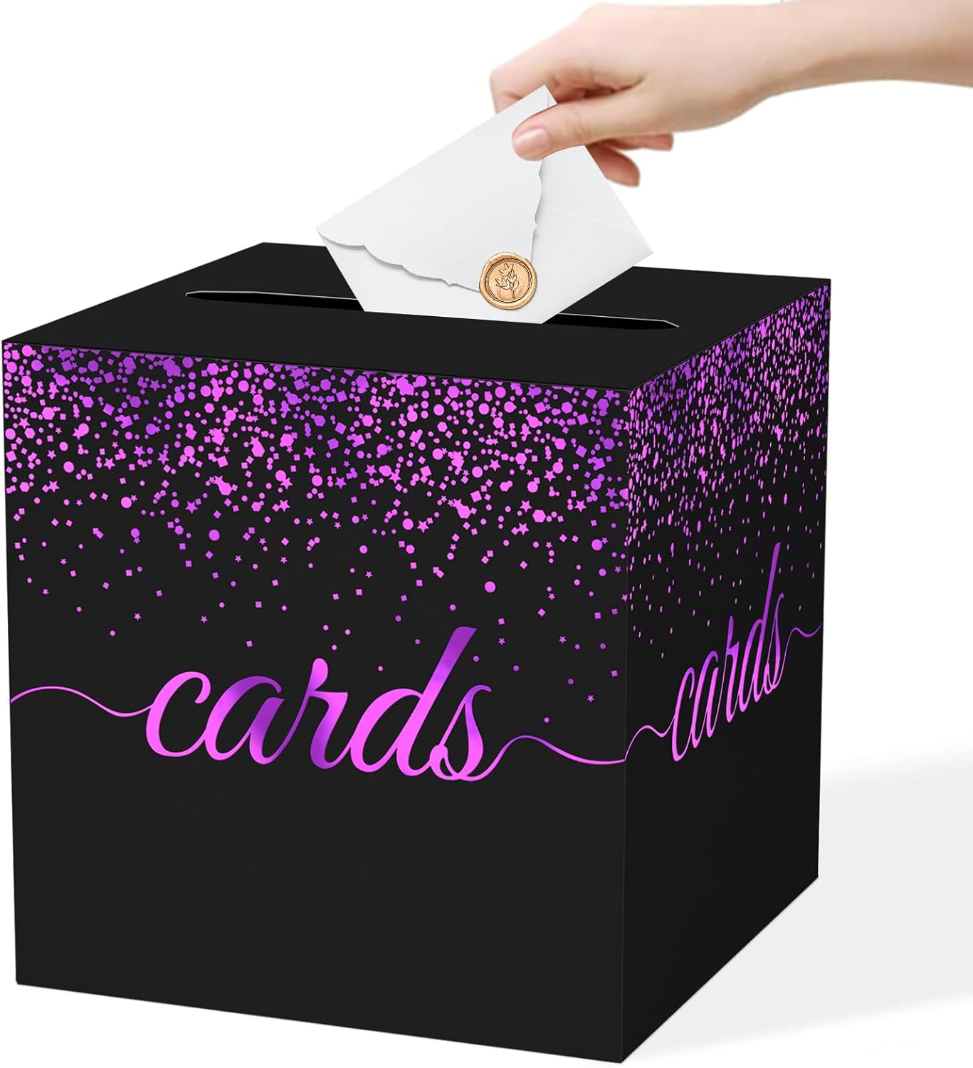 WNINK Black Purple Gold Cards Box for Birthday, Wedding, Bridal or Baby Shower, Graduation, Funeral, Anniversaries, Engagement Party Decorations Supplies Money and Cards Receiving Box