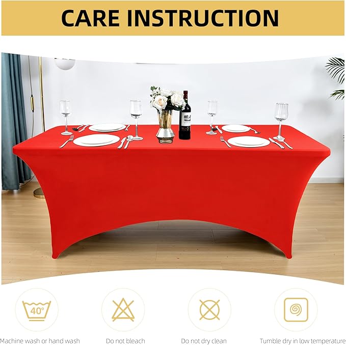 6-Pack 6ft Red Spandex Table Covers for Rectangle Standard Folding Tables - Wrinkle Resistant Stretch Tablecloths - Ultimate Fitted Table Protector for Parties, Trade Shows, Wedding