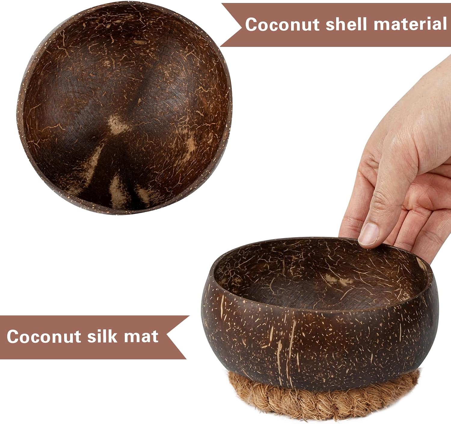 4 PCS Dough Bowl for Candle with Coconut Silk Base, Natural Coconut Shell Bowl Vintage Rustic Farmhouse Decor, Wood Candle Container for DIY Home Crafts Making Farmhouse Table Centerpiece