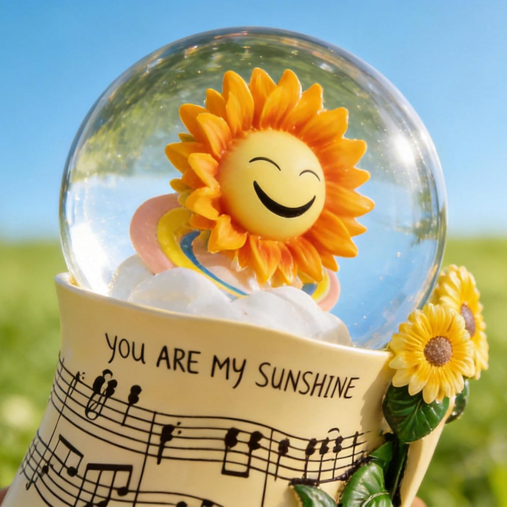 You are My Sunshine Snow Globe Music Box with Colorful Lights, Sunflower Musical Snowglobe, Wind Up Resin Flower Music Box Gifts for Mom Wife Girlfriend Grandma Women Birthday Anniversary