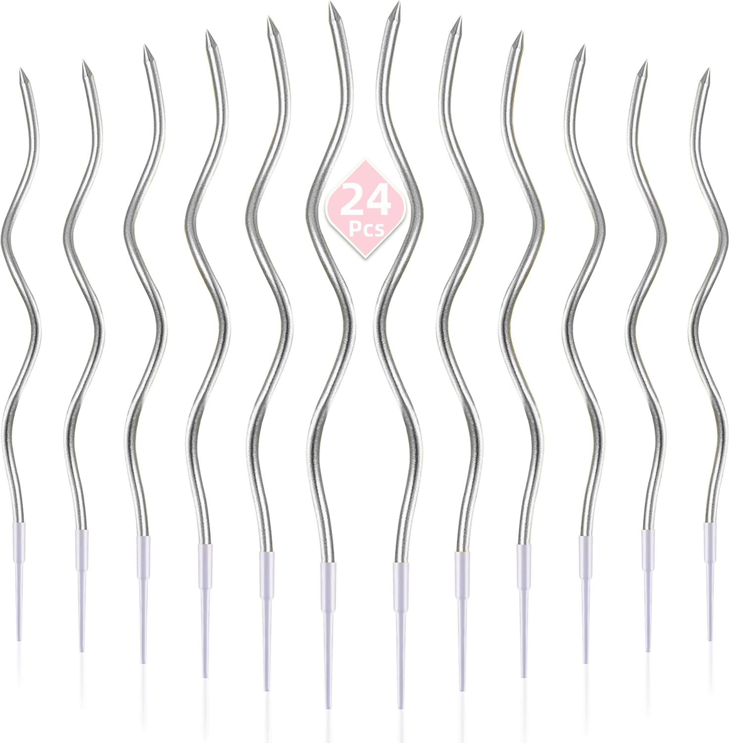 PHD CAKE 24-Count Silver Spiral Long Thin Birthday Candles, Cake Candles, Birthday Parties, Wedding Decorations, Party Candles