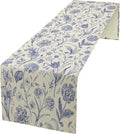 Monochrome Sketch Flowers Table Runner, Seasonal Spring Fall Plants Blue Florals Dinner Runner for Home Kitchen Dining Table Party Holiday Decoration 13"x120"