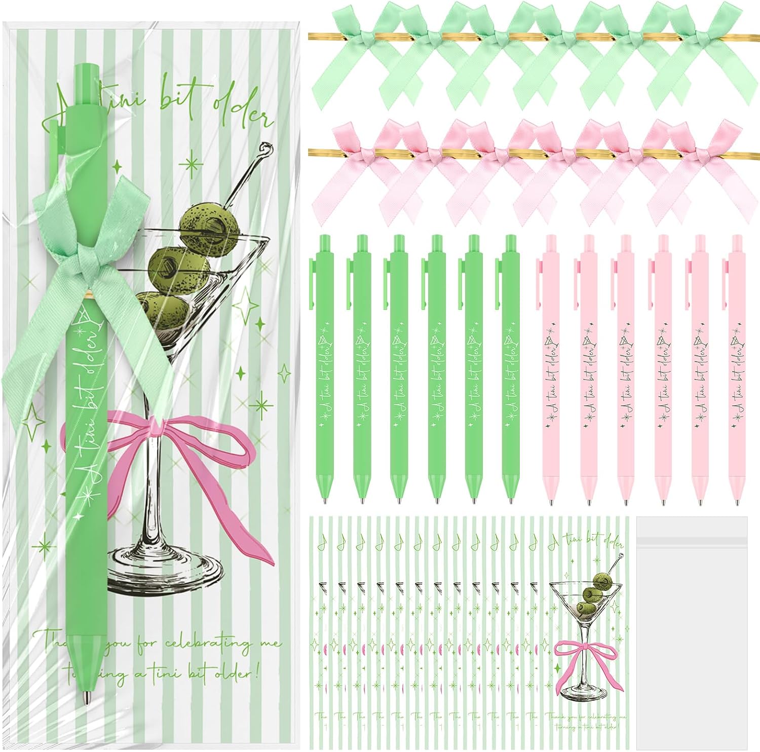 Sinload 30 Sets A Tini Bit Older Party Favors Bulk Ballpoint Pens Bookmarks and Bow ties Martini Margarita 21st Birthday Cocktail Fiesta Bachelorette Party Gifts for Guests