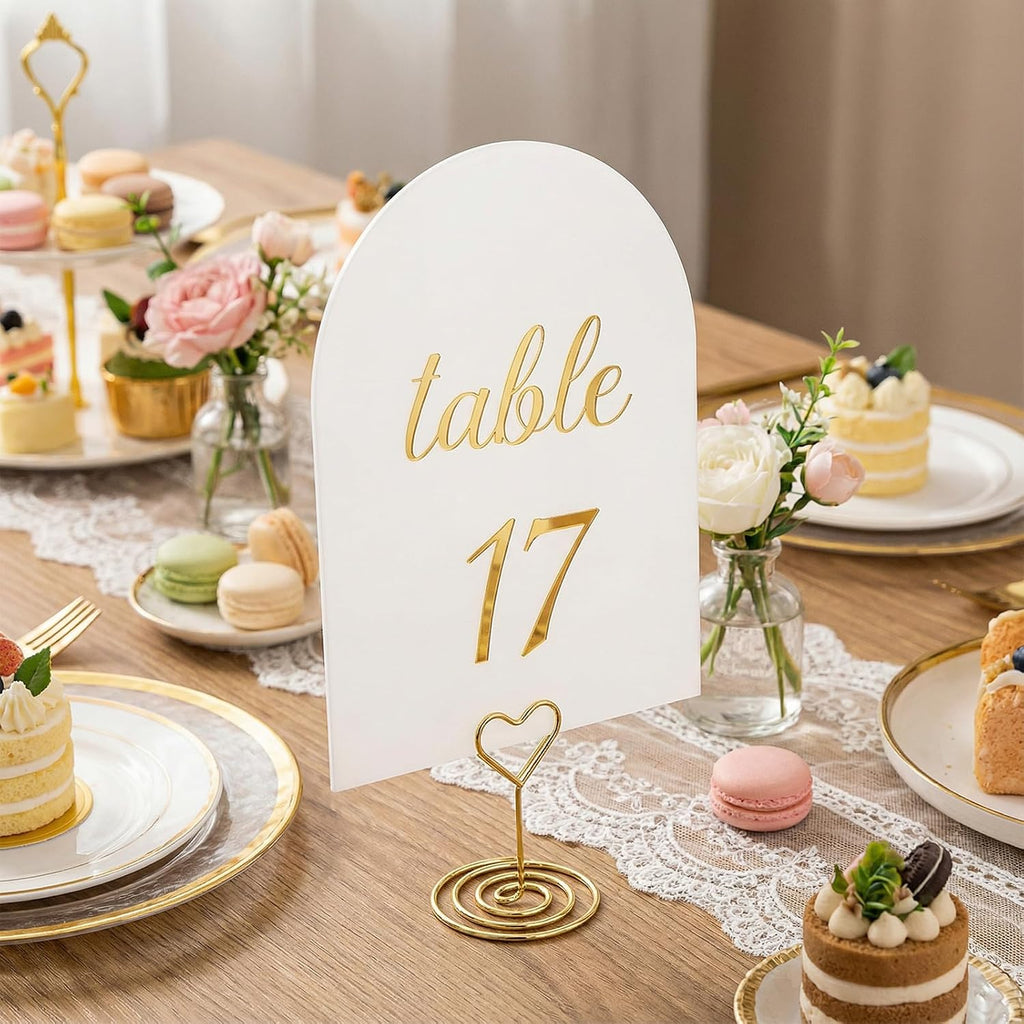 Arch Table Numbers 1-30 Plus Head Table, 5.9x3.9 Inch White Card Stock, Double-Sided Gold Foil Embossed, Elegant Wedding Reception Centerpiece Decoration Event Party
