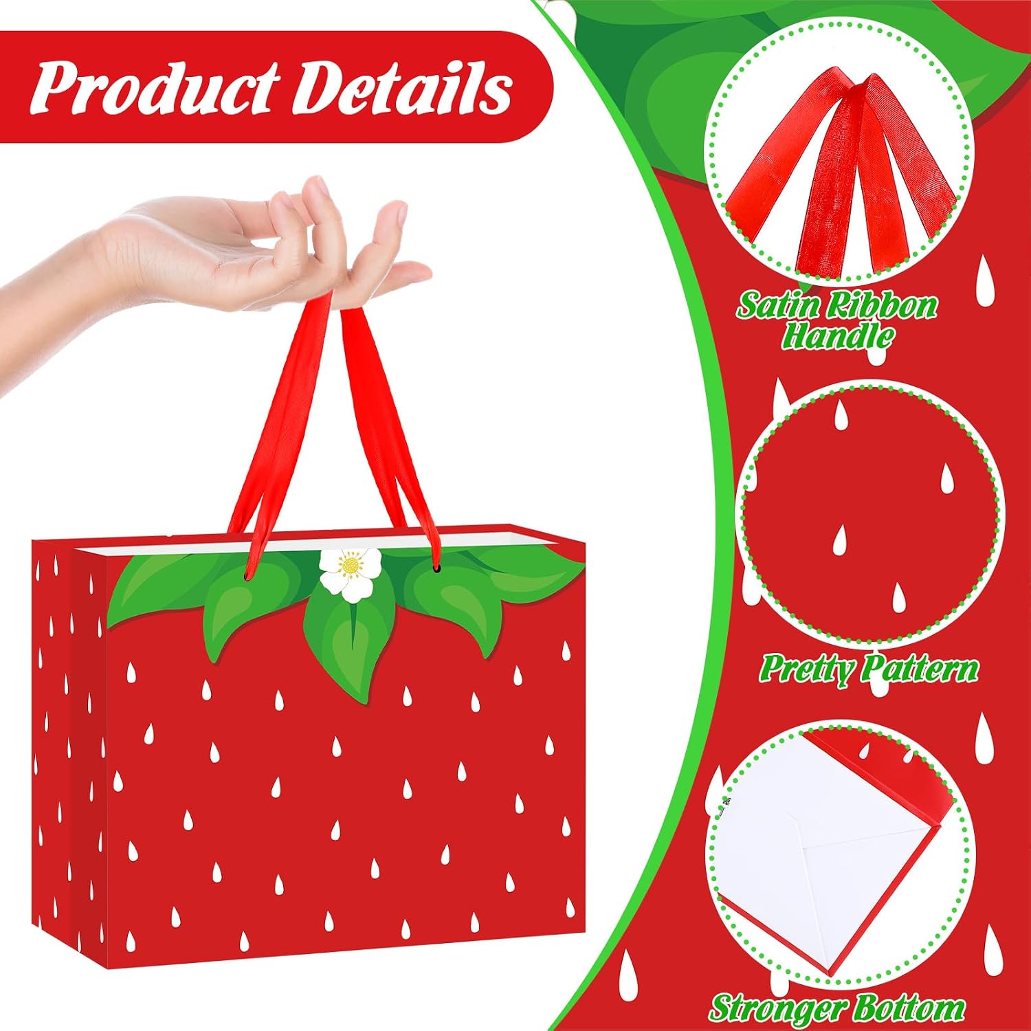 Yoirrat Strawberry Gift Bag Sweet Birthday Decorations Red Gift Wrapping Bag with Tissue Paper and Greeting Card for Strawberry Theme Baby Girl Baby Shower Birthday Party Supplies