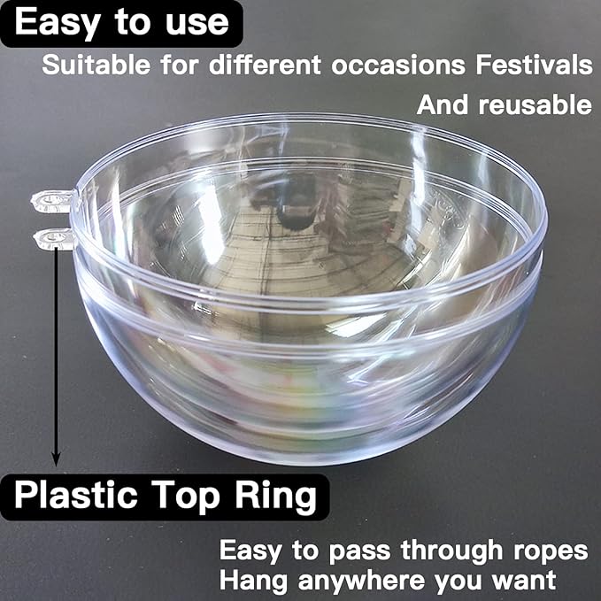 Fillable Christmas Ornaments Balls 80mm 10pk Clear Plastic Fillable Ornaments for Crafts, DIY Hanging Transparent Ball Ornaments for Christmas Tree Decorations Indoor Home Decor Wedding Party Supplies