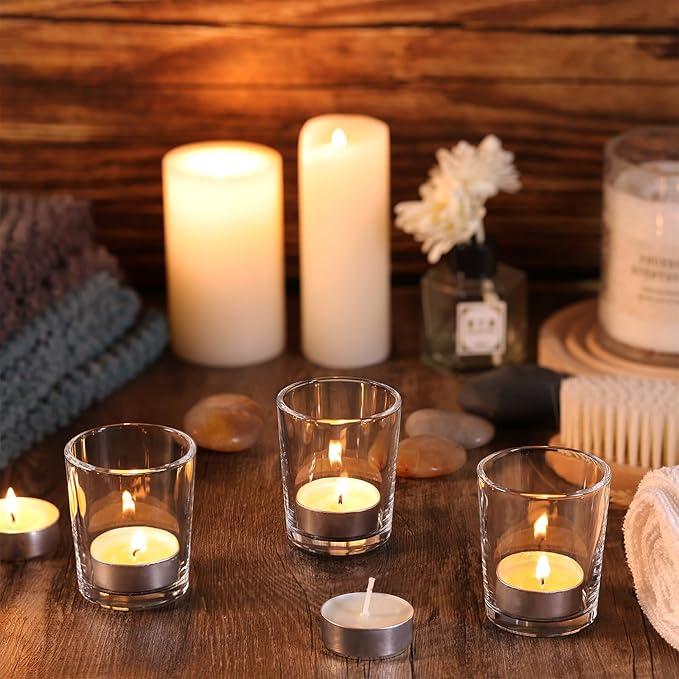 36Pcs Clear Tealight Candle Holder with 36pcs Tea Light Candles, Votive Candle Holders Glass with 4.5 Hour Long Burning for Table Centerpiece, Wedding Decor, Propose Party Home Decor