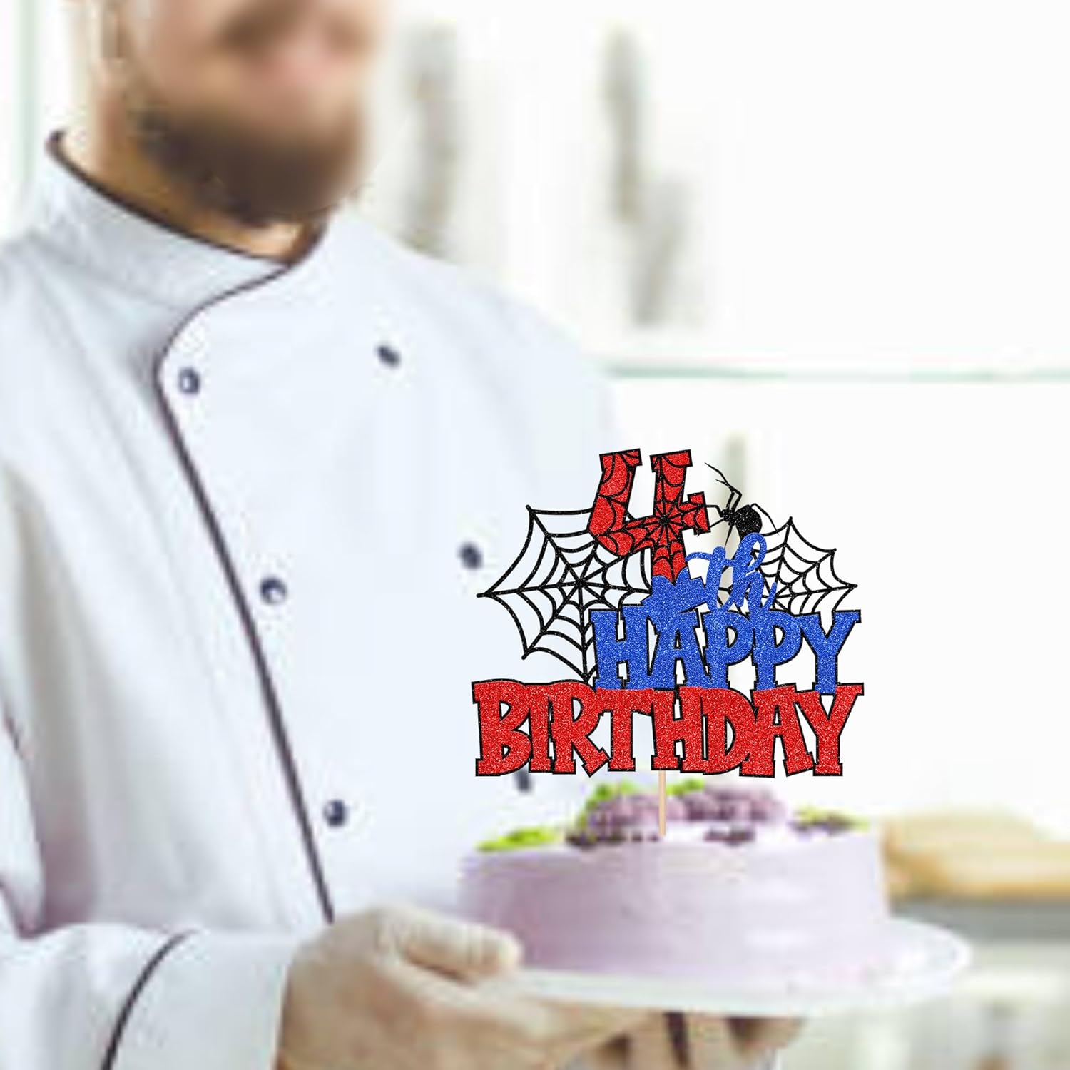 1 PCS Happy 4th Birthday Cake Topper Glitter Spider Web Cheers to 4 Years Four Birthday Cake Pick Superhero Spider Party Decorations for Boys Girls Happy 4th Birthday Party Cake Decorations Supplies