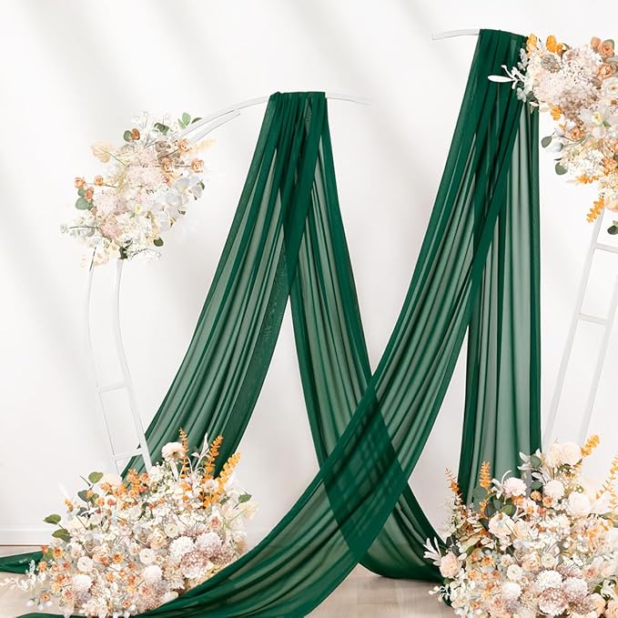 Emerald Green Wedding Arch Draping Fabric 29" x 20 FT Wedding Drapes for Backdrop Sheer Green Curtains Drapes for Romantic Bridal Baby Shower Ceremony Birthday Party Fall Outdoor Events