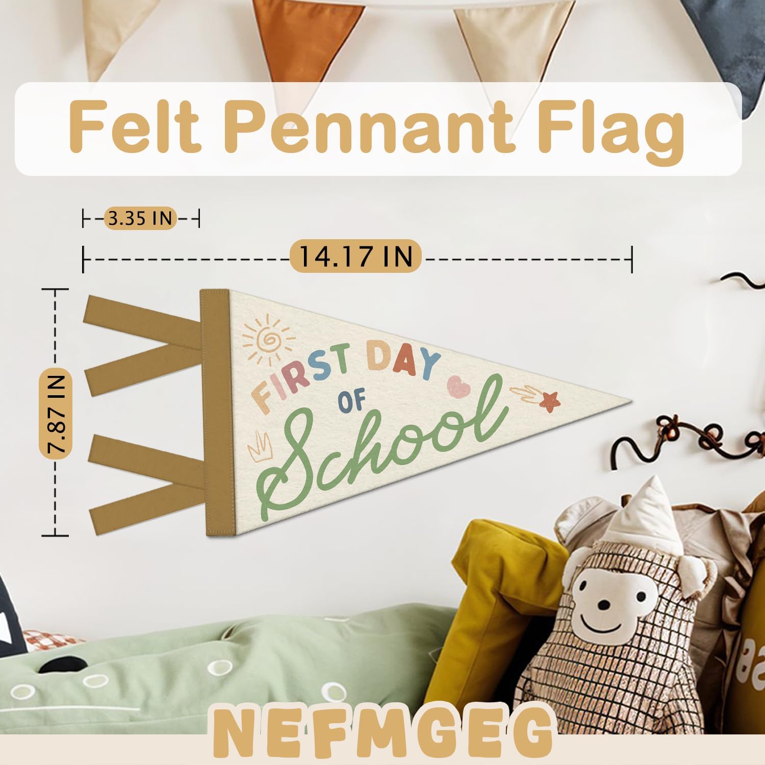 First Day of School Pennant Felt Flag Sign, Back to School Pennant Flag for Boys Girls, Boho Colorful Back to School Photo Prop for Kids, Banner Sign for Preschool Classroom Decor