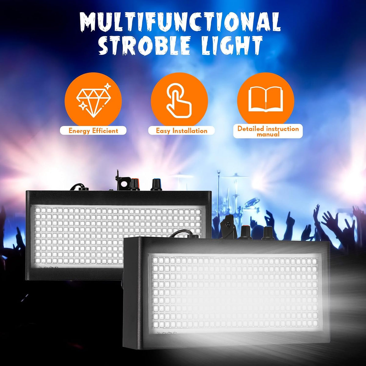Retisee 2 Pcs 270 LED Strobe Lights Sound Activated Party, White Light
