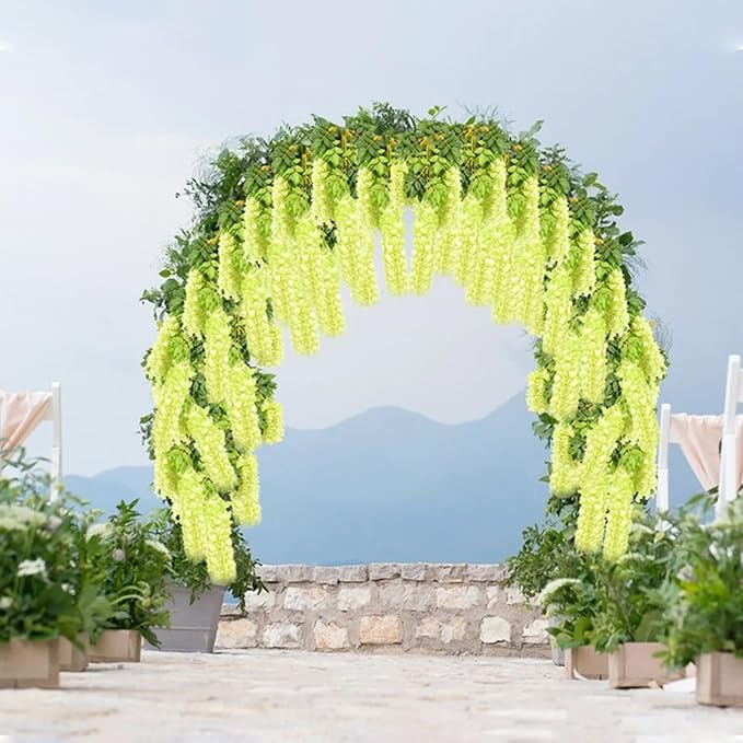 12 Pack Green Wisteria Hanging Flowers Garland, 3.77 Feet Artificial Flower Vines, Fake Wisteria, Artificial Vines Hanging Garland for Backdrop Outdoor Yard Garden Decor