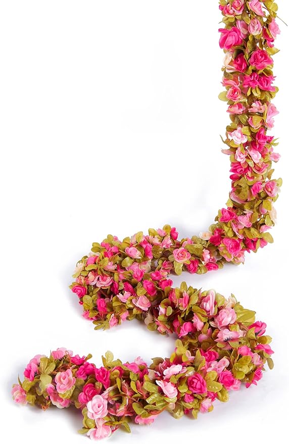 8 Pcs x 8.2 ft Flower Garland Artificial Rose Vine Flowers with Green Leaves Hanging Fake Roses Vine for Room Party Home Wedding Birthday Christmas Wall Arch Decor, Fall Purple Flower