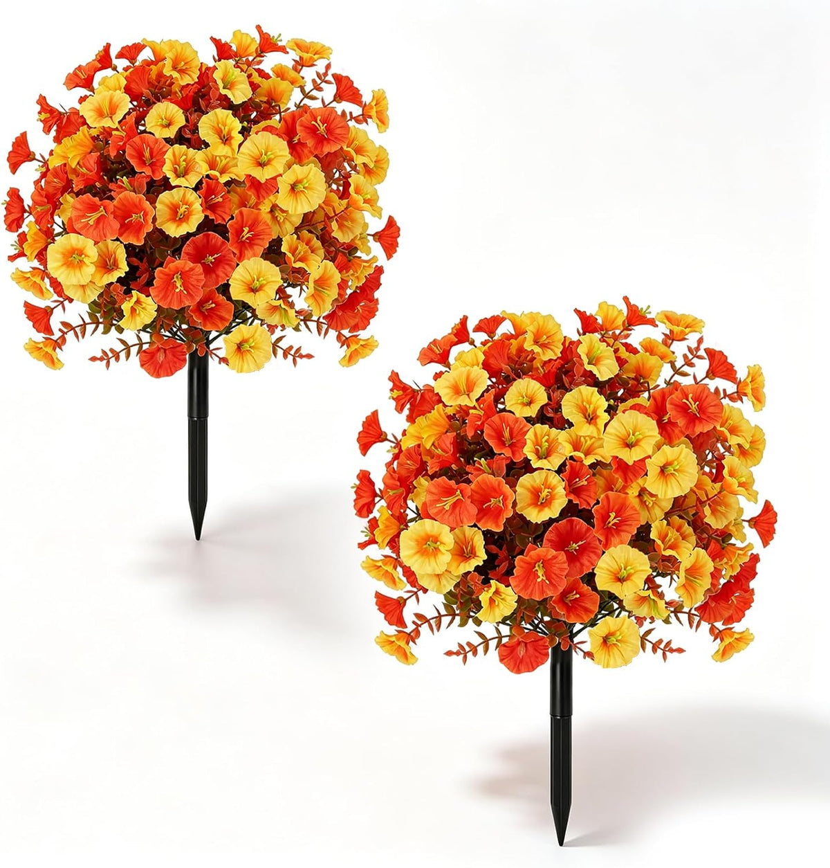 Fall Artificial Flowers for Outdoor, Faux Plants w/Stakes, 2 Packs