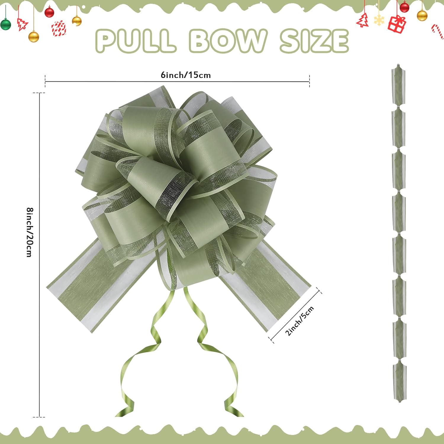 GURVOCY 6 PCS Sage Green Large Pull Bows for Gift Wrapping, Big Christmas Gift Bows for Presents, 6 Inch Ribbon Bow for Wedding Car Gift Baskets