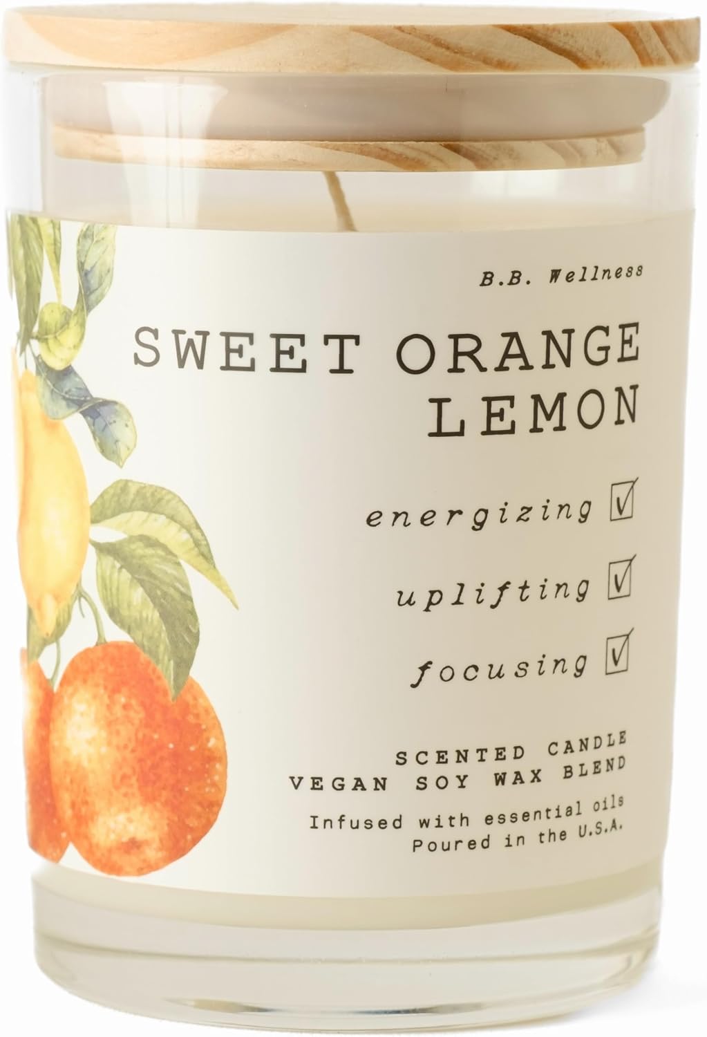 LEOBEN CO – Sweet Orange Lemon Scented Candle – 9oz, B.B. Wellness Collection Design – 50 hr Burn Time – Poured in California Using Vegan Soy Wax and Essential Oils – Made in Small Batches