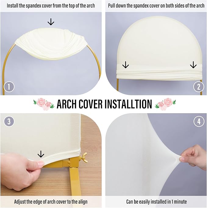LEBENGURU Upgraded 7.2FT Wedding Arch Cover, Beige Spandex Fitted Arch Backdrop Cover, Round Top Chiara Stand Covers for Birthday Party Baby Shower Banquet Balloon Décor