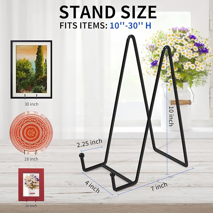 Decolore 10 Inch 3 Pack Large Black Table Easel Plate Stands for Display Plate Holder Display Stand for Decorative Plate, Poster, Tabletop Art and Platter