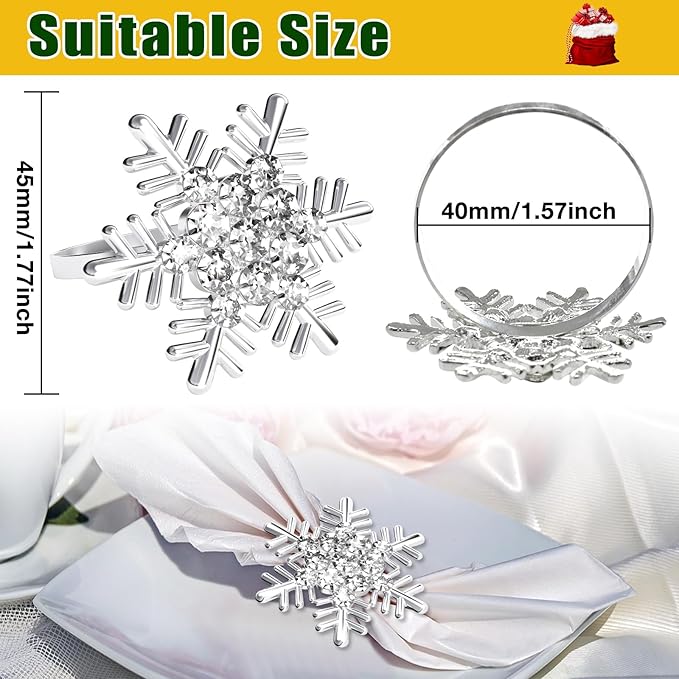Halatool Christmas Silver Snowflake Napkin Rings Set of 6, Dinner Table Napkin Holder for Christmas Thanksgiving Winter Holiday Place Setting, Weddings, Party Table Decoration