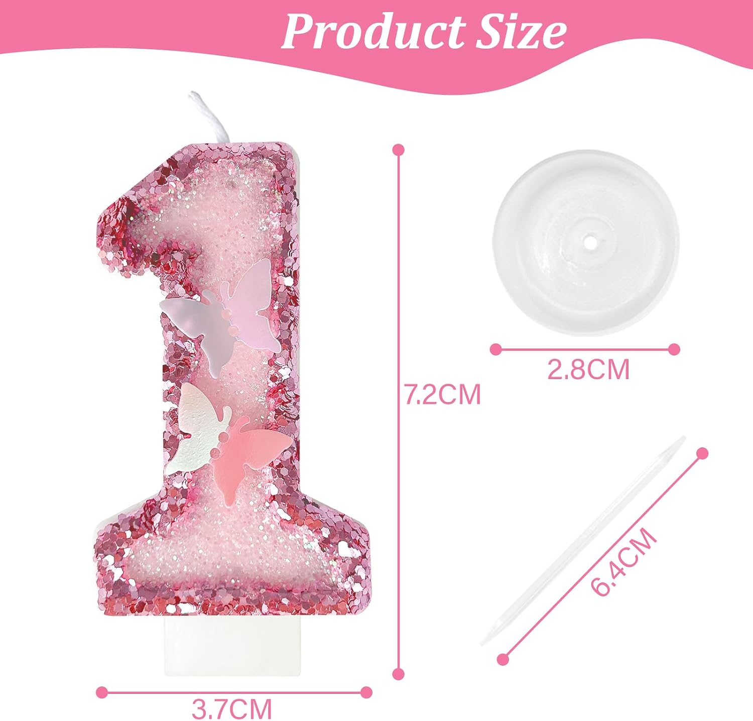 1st Birthday Candles, Glitter Butterfly Cake Toppers Pink Sequins Wedding Numeral Cupcake Decorations, Suitable for Girl and Boy Wedding Cakes, Party Celebrations, Birthday Decorations