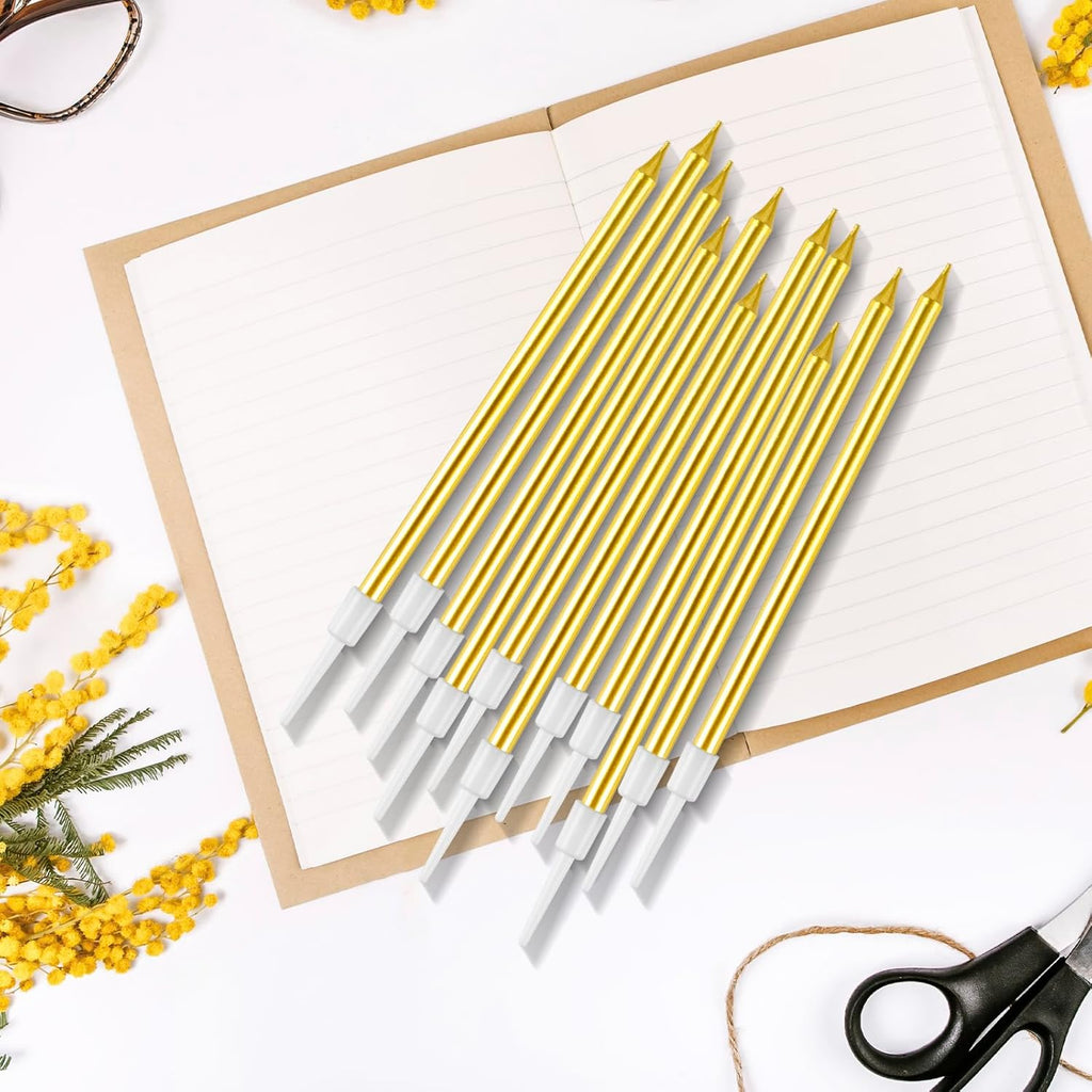 BEAN LIEVE 30-Count Gold Long Thin Metallic Birthday Candles, Cake Candles, Birthday Parties, Wedding Decorations, Party Candles, Cake Decorations