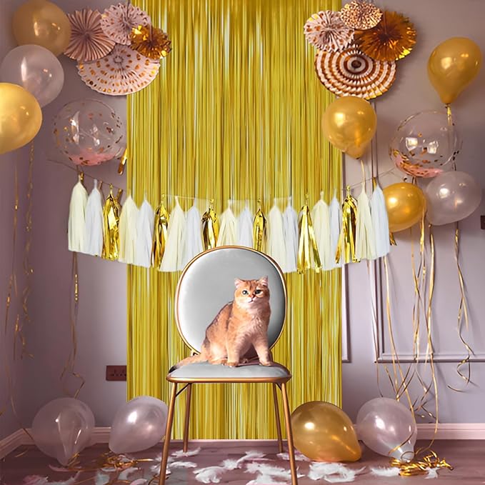 Gold Foil Fringe Curtain 3.3×8.3FT 6 Packs, Metallic Tinsel Curtains Party Streamers for Birthday Graduation Baby Shower Decoration (6pcs,3.3FT×8.3FT, Gold)