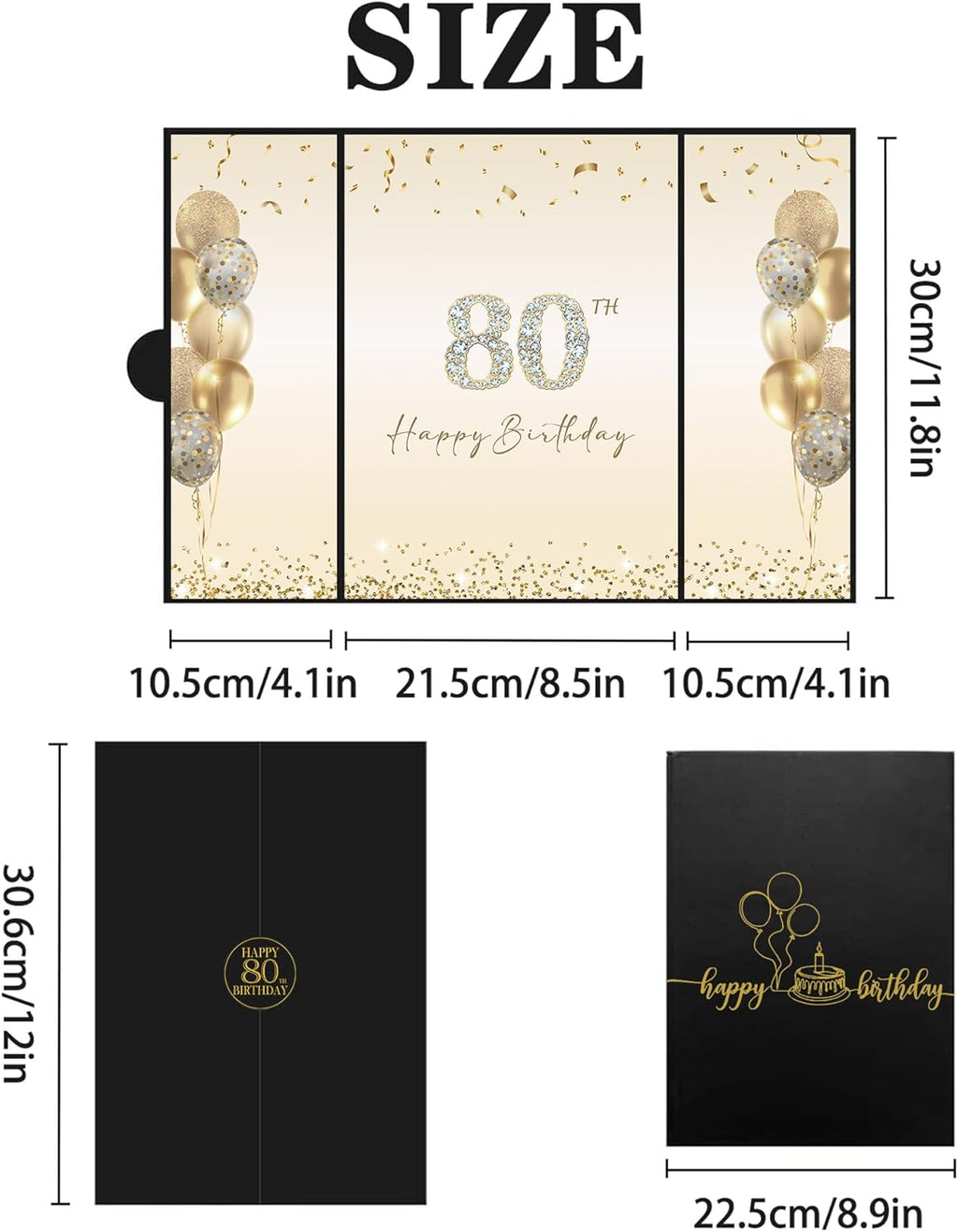 DARUNAXY Black Gold 80th Birthday Party Decorations, Happy 80th Birthday Alternative Signature Guest Book for Men Women Cheers to 80 Years Old Gifts 80 Birthday Signing Card Board Party Supplies
