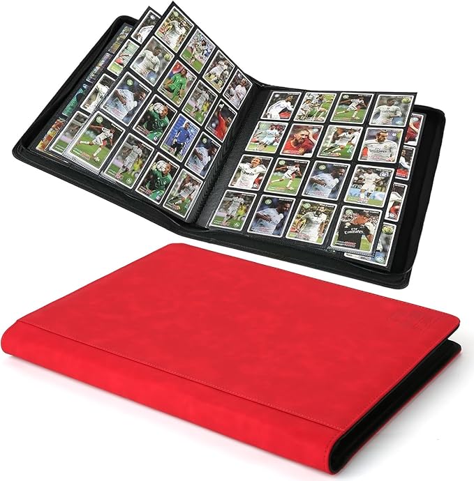 Premium Ringless Trading Card Binder - 1024 Capacity, 16 Side-Loading Pockets per Page, Archival Quality Protection & Anti-Slip Spine for TCG, MTG, Sports Cards (Red)