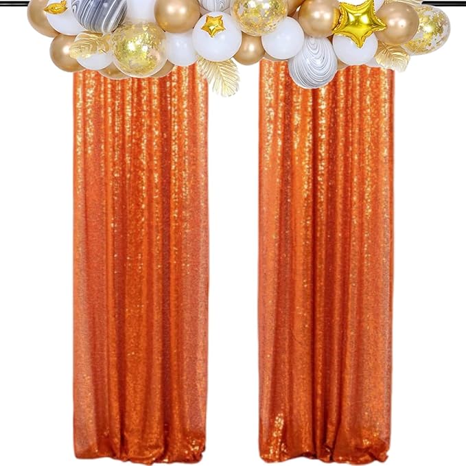 Poise3EHome Orange Sequin Backdrop Curtain, 2 Panels 2FTx8FT Glitter Background for Party Halloween Birthday Party Wedding Christmas Thanksgiving Holiday Festival Decor