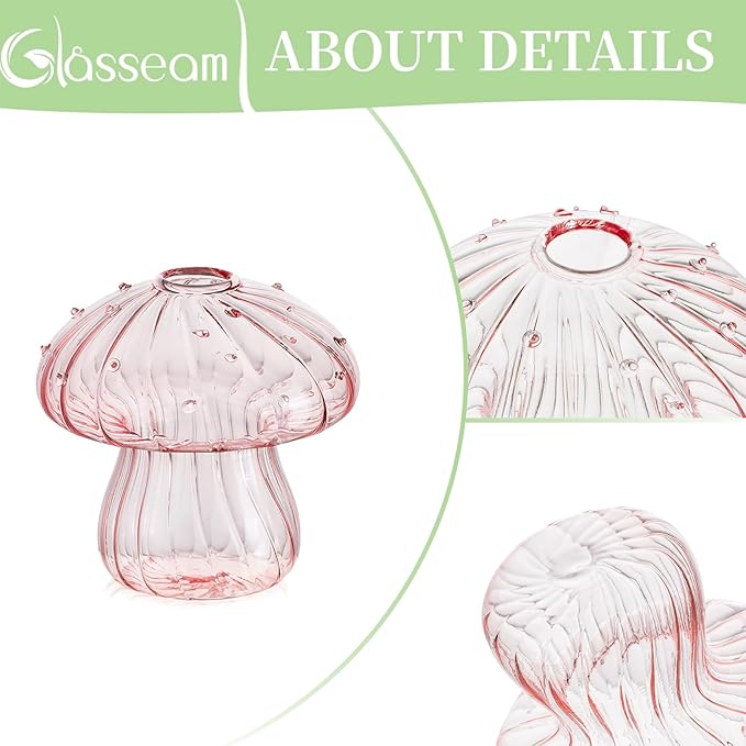 Glasseam Mushroom Planter Propagation Vase, Set of 10 Glass Terrariums for Plants, Cute Hydroponic Small Planter, Colored Propagate Station, Decorative Bud Vases for Flowers, Unique Gifts for Women