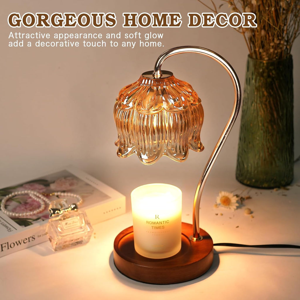Funistree Flower Candle Warmer Lamp with Timer, Dimmable Candle Lamp Warmer, Christmas Birthday Gifts for Women Mom Her, Housewarming Home Decor, Lotus Wax Warmer for Yankee Candles - Lily Amber