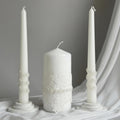 Unity Candle Set - Wedding Ceremony & Reception – 6” Pillar & Two 10” Taper Candles – Long Burning Unity Candles for Marriage Ritual – Handmade in USA – White | Lace