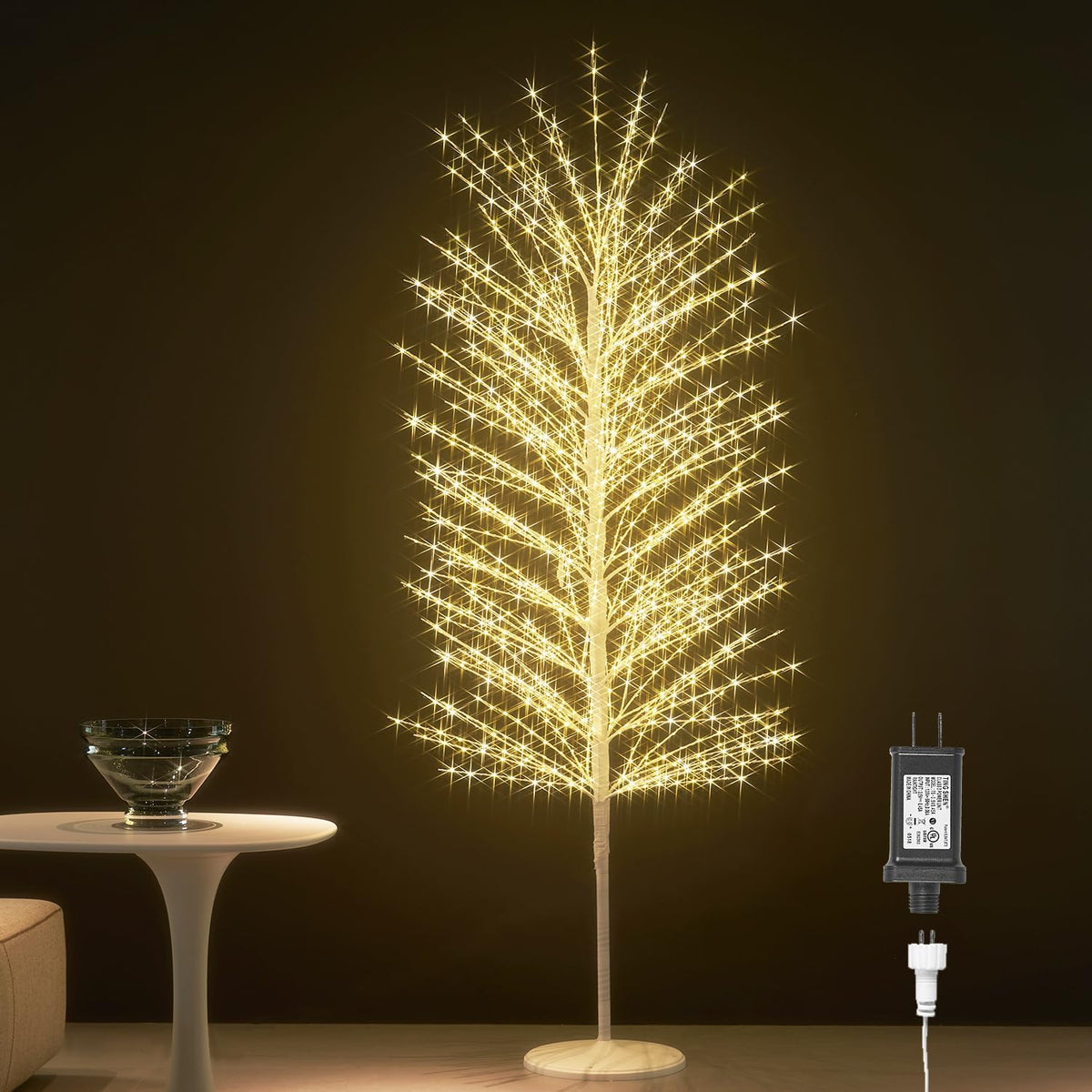 hairui lighted white tree with timer and dimmer, main product view