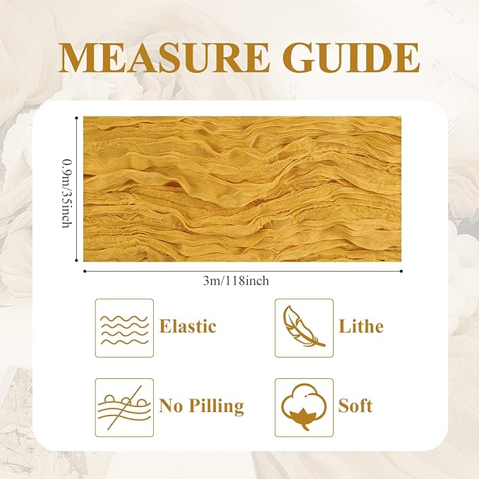 Asee'm Cheesecloth Table Runner 120 Inches Long Gold Boho Gauze Cheese Cloth Runner 10FT Rustic Sheer Fall Table Runners for Thanksgiving Christmas Wedding Party Baby Shower Decoration