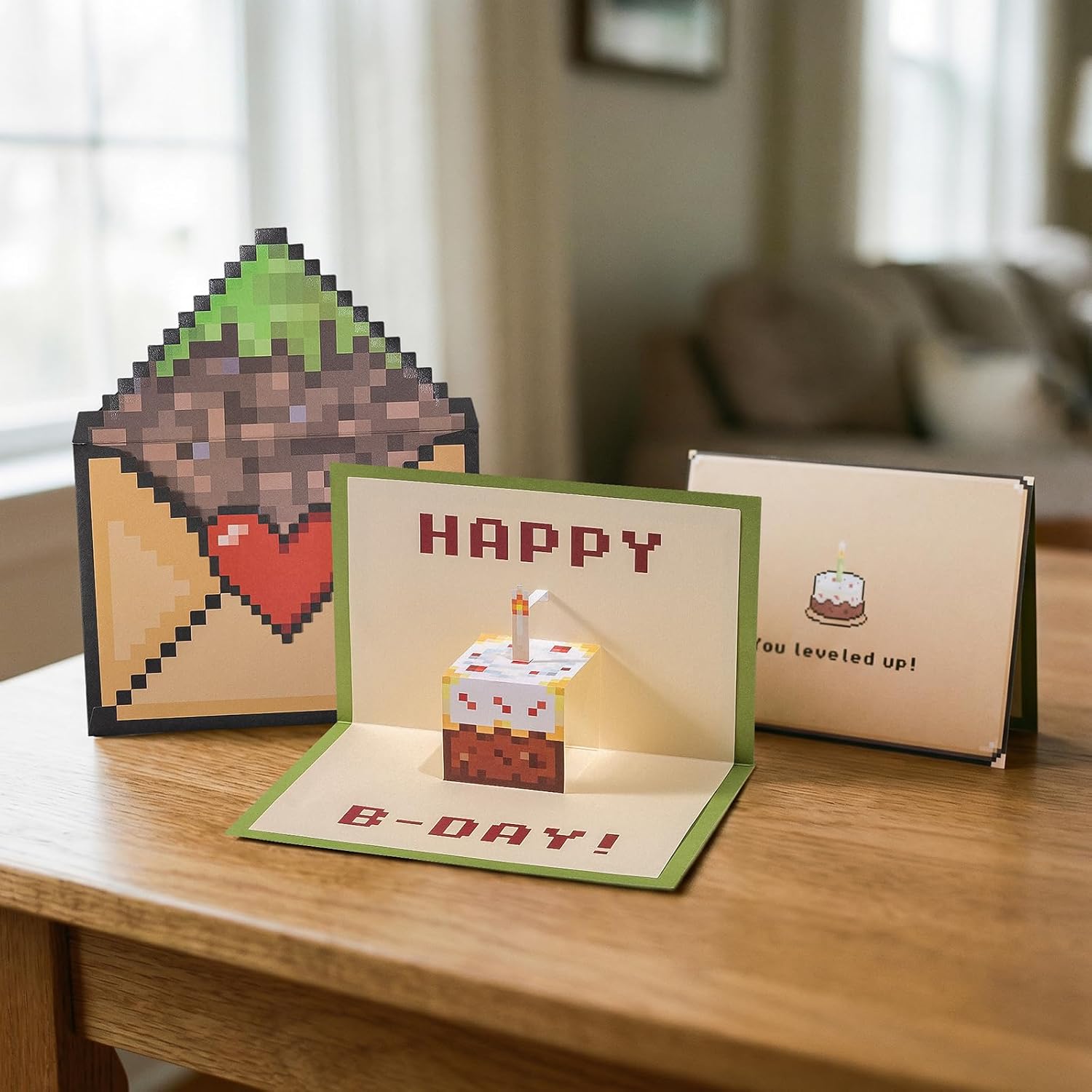 Crisky Large Video Game Birthday Bags with 3D Pop Up Cake Card, Tissue Papers, Pixel Boys Birthday Gift Bag for Teens Girls Men Women Gamer Party Decorations