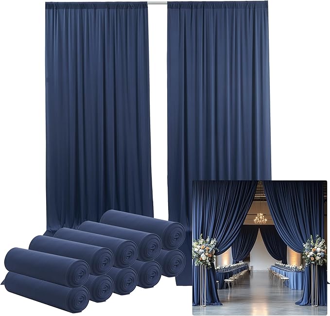 50ftx14FT Wrinkle Free Navy Blue Backdrop Curtain, 10 Panels 14FT Height Navy Blue Wedding Backdrop Drapes, Silky Polyester Back Drop Cloth for Birthday Photography Background Party Backdrop Draping