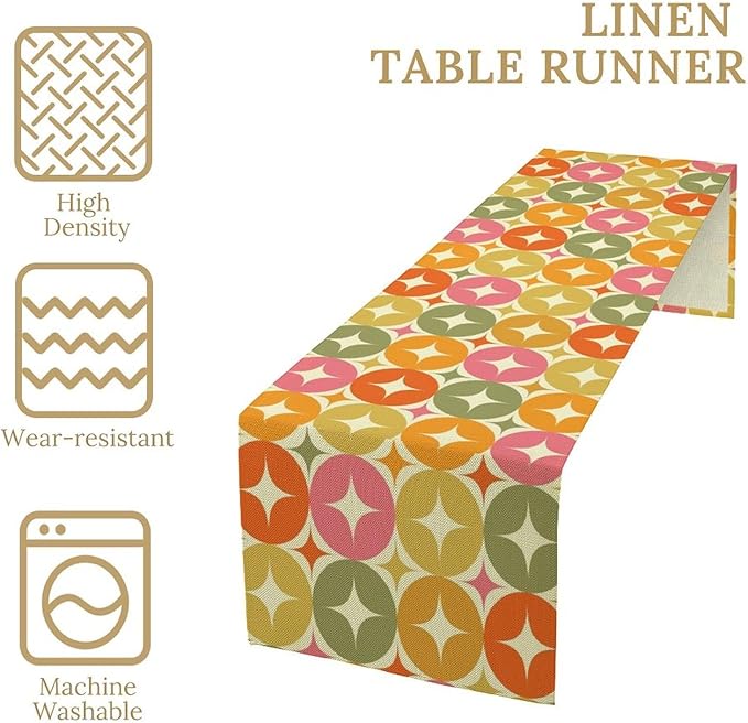 Mid Century Table Runner, Flag Retro Atomic Starburst 1950s Abstract Geometric Space Tabletop Decoration for Home Kitchen Restaurant Table Flag 13x90 Inch
