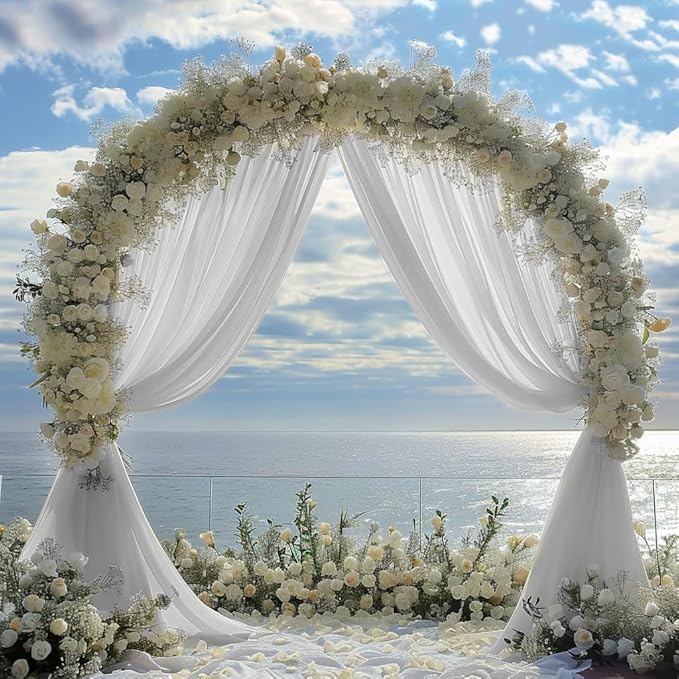 Wedding Arch Draping Fabric 2 Panels 28.7" x 20FT White Sheer Chiffon Backdrop Drapes for Wedding Ceremony Birthday Party Bridal Shower Outdoor Decoration
