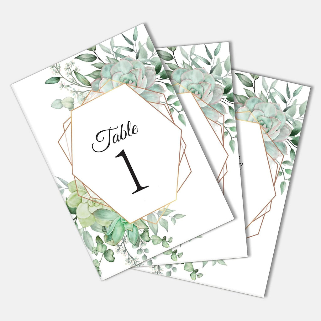 26 Pieces Wedding Table Numbers Cards 1-25 with Head Table Numbers - Eucalyptus Geometric Double Sided 4x6in - Table Numbers for Wedding Reception/Party/Event