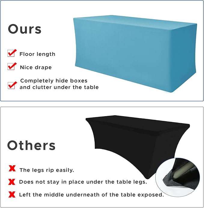 Nasitos Fitted Table Covers Stretch Spandex - 72 x 30 Inch - 4 Pack Turquoise Rectangle Table Clothes for 6 Foot Folding Tables, Wrinkle Resistant Tablecloths for Parties, Trade Show, Craft Show