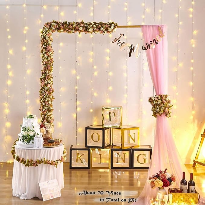 6 Pcs x 8.2 ft Flower Garland Artificial Rose Vine Flowers with Green Leaves Hanging Fake Roses Vine for Room Party Home Wedding Birthday Christmas Wall Arch Decor, Fall Pink Flower