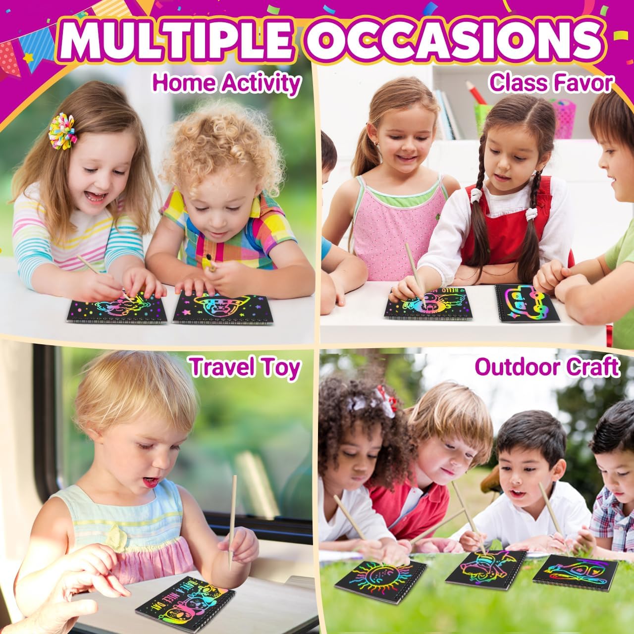 Party Favors for Kids 4-8-12: 24 Pack Scratch Rainbow Art Crafts Notebook, Coloring Book Goodie Bags Stuffers Kit, Bulk Birthday Gift Classroom Prizes Girl Boy Toddler